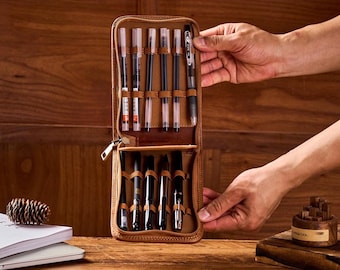 Gepersonaliseerde leren reispennenetui, nerf, met ritssluiting