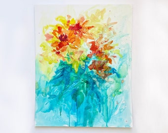 Abstract Floral Sunflowers Bouquet in Watercolor