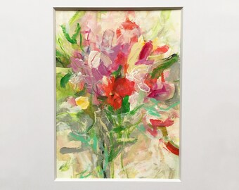 Abstract Floral Bouquet in Vase; Acrylic Flower Painting