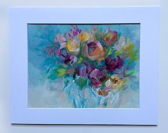 Rose Floral Bouquet; Acrylic Abstract Flower Painting