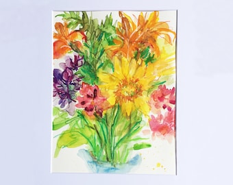 Sunny Sunflower Bouquet; Bright Yellow Flower Painting