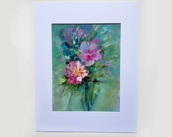Peony Floral Acrylic Painting; Mixed Media Painted Bouquet