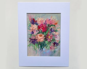 Abstract Muted Floral Bouquet; Mixed Media Flowers in Acrylic
