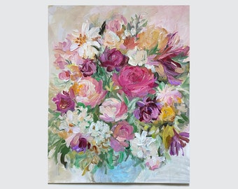 Rose Bouquet; Floral Mixed Media Roses Painting