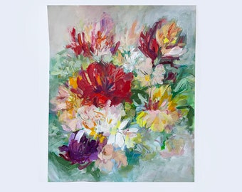 Abstract Poppies; Floral Mixed Media Poppy Painting