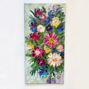 Floral Bouquet on Canvas; Roses and Dahlias in Acrylic