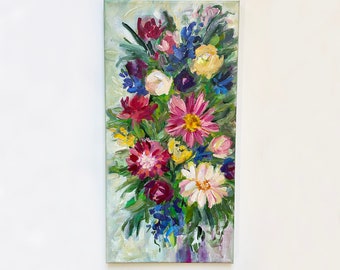 Floral Bouquet on Canvas; Roses and Dahlias in Acrylic