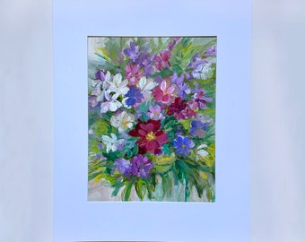 Abstract Muted Floral Bouquet; Mixed Media Flowers in Acrylic