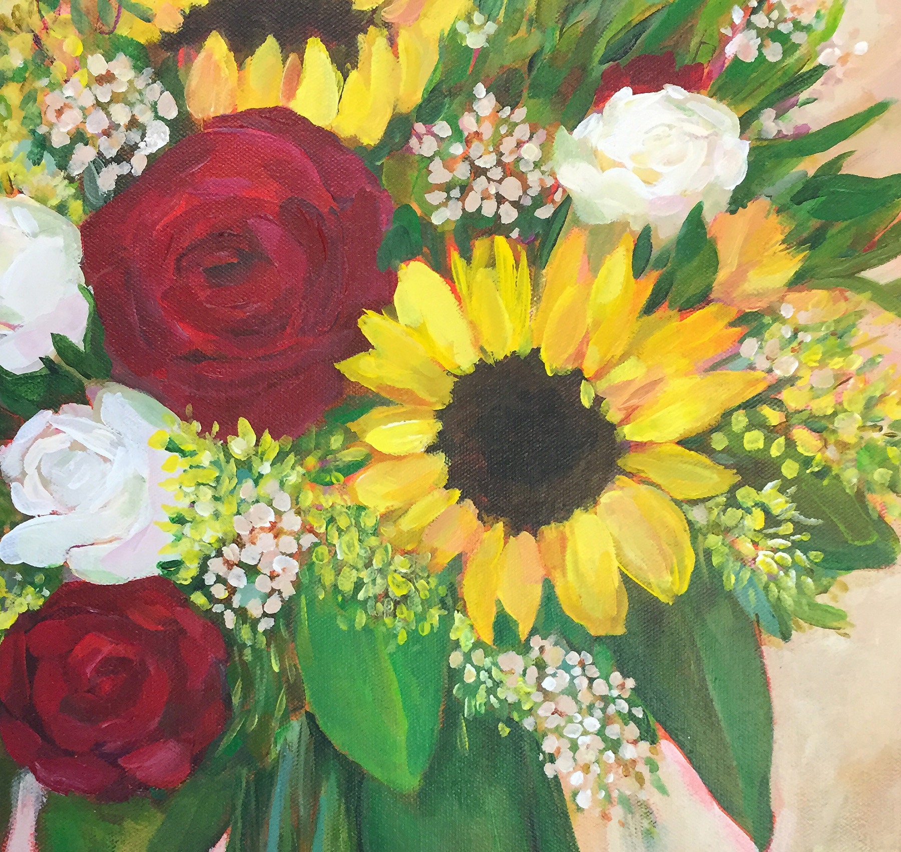 Sunflower and Rose Bouquet Sunflower Country Arrangement Etsy