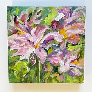 Pink Lilies Abstract Floral on Canvas; Delicate Lily Painting