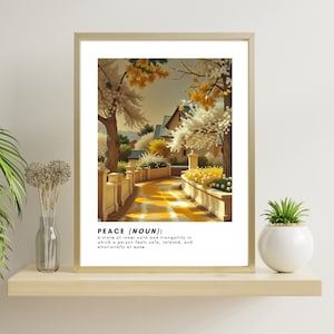 Von Bäumen gesäumte friedliche Straße, Wandkunst - ruhige Herbstlandschaft, ruhige Natur, gemütliches saisonales Wohndekor