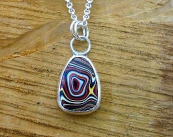 Fordite  From Corvettes Silver Pendant With Chain