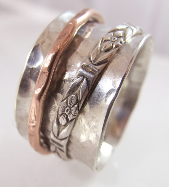 Forged Sterling Silver  and Copper Anticlastic Spinning Ring MADE TO ORDER