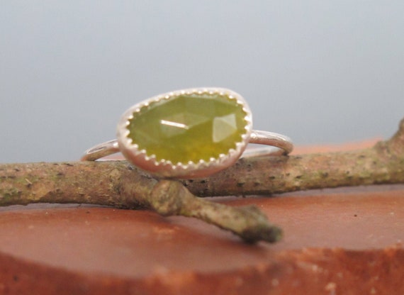 Rose Cut Vesuvianite and Sterling Silver Stacking Ring Size 8