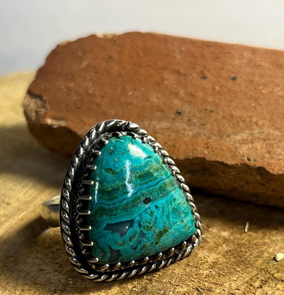 Sterling Silver Ring Chrysocolla-Malachite Stone Size 9.5