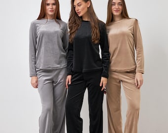 Conjunto de estar por casa de terciopelo: Ropa de estar por casa de dos piezas con bolsillos