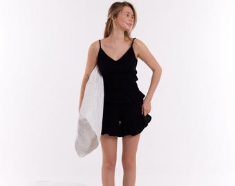 Muslin Pajama Set: Ruffle Tank & Shorts - Lightweight Loungewear