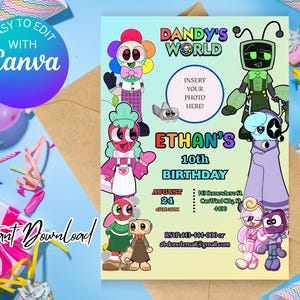 Dandys World Birthday Invitation | Printable Birthday Card for Kids | Digital Download | Canva Template | Party invite