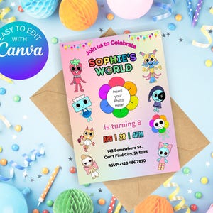 Convite de aniversário do Dandys World | Cartão de aniversário infantil para impressão | Download digital | Modelo do Canva | Convite para festa