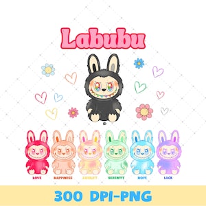Kawaii Labubu Monster Clipart: PNG Digital Image (300 dpi)