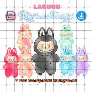 Labubu Kawaii Monster Clipart PNG: 300 DPI (Digital Download) Big into energy