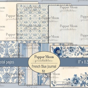 French Blue Journal Kit, 18 Journal Pages, Floral Journal, Landscape ...