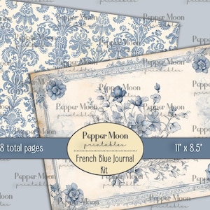 French Blue Journal Kit, 18 Journal Pages, Floral Journal, Landscape ...