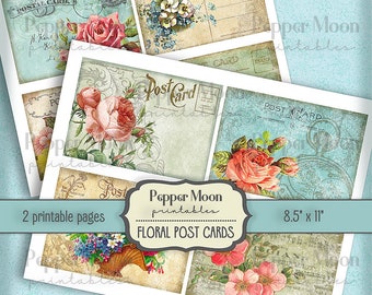 Floral Post Cards, Ephemera, Cards for Junk Journal Pockets, Instant Download, Printables