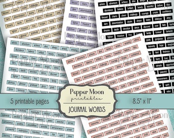 Journal Words, Digital Papers for Junk Journals, Instant Download, Printables