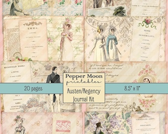 Austen Regency-dagboekpagina's, digitaal papier, direct downloaden, printables
