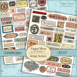 Vintage numbers, Digital Papers for Junk Journals, Instant Download, Printables