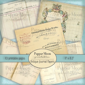 Antique Journal Papers, Landscape Digital Papers, Instant Download, Printables