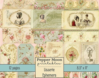 Lisserie-Tall Journal kortstondig, vintage mode, groot mager dagboek, digitale papers, Instant Download, Printables
