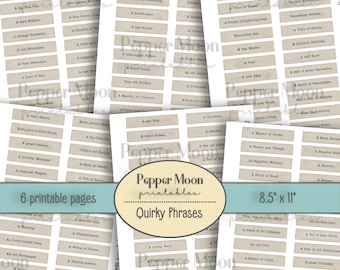 Sprüche, Wörter, digitale Papiere für Junk Journals, Sofort Download, Ausdrucke