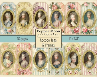 ROCOCO tags and frames, journal ephemera, 18th Century, Marie Antoinette, Digital Papers, Instant Download, Printables