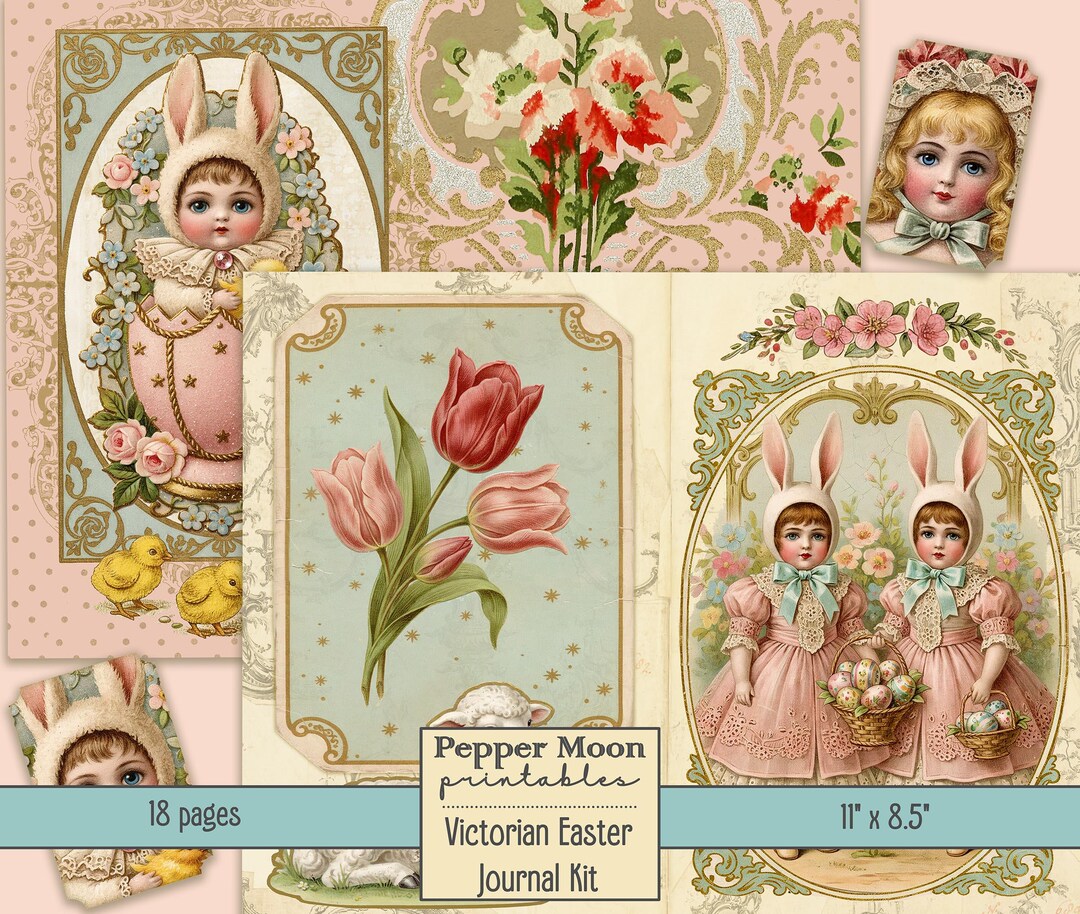 Victorian Easter Junk Journal Kit | Vintage Ephemera, Bunnies, Lambs ...