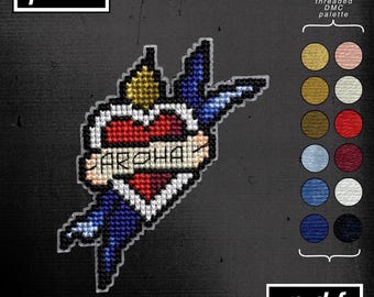 American Traditional Tattoo Heart Cross Stitch Pattern (PDF Pattern)