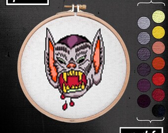 American Traditional Tattoo Flash Ted Inman Inspired Halloween Bat Boy Cross Stitch Pattern