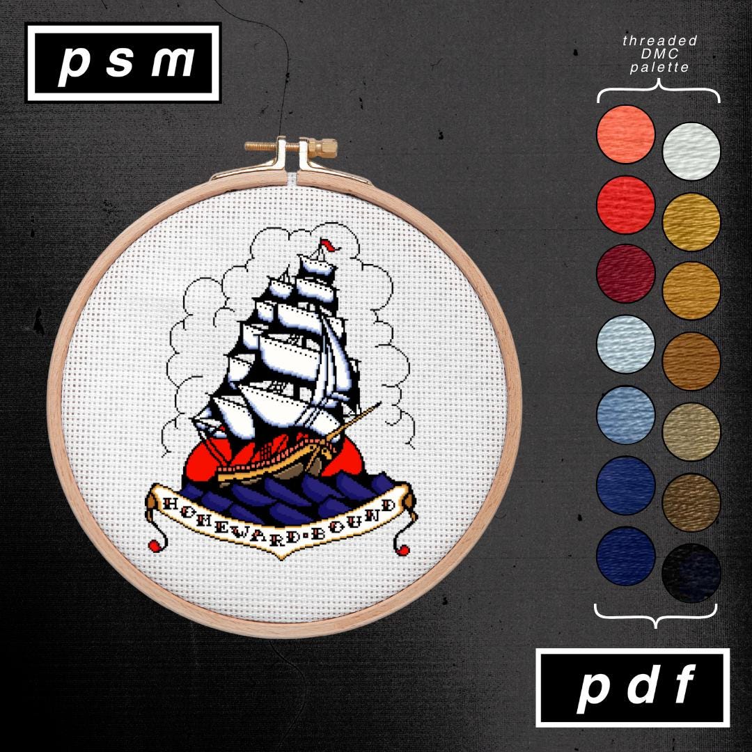 Clipper Ship Pattern Sailor Jerry Tattoo Clipper Ship Cross Stitch Pattern (PDF) - Etsy