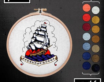 Sailor Jerry Tattoo Clipper Ship Cross Stitch Pattern (PDF)