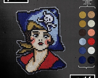 American Traditional Tattoo Flash Owen Jensen Inspired Pirate Lady Head Cross Stitch Pattern (PDF)