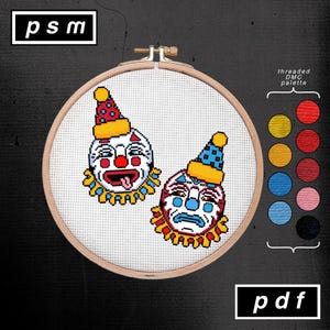 American Traditional Tattoo Flash Bert Grimm Inspired Sun and Moon Clowns Cross Stitch Pattern