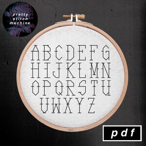American Traditional Tattoo Flash Inspired Backstitch Alphabet Font Cross Stitch Pattern