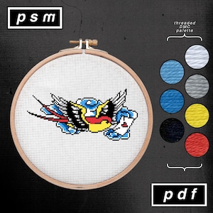 Traditionelles amerikanisches Tattoo Schwalbe Kreuzstichmuster (PDF-Muster)