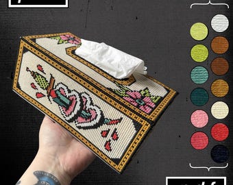 Tattoo Heart Tissue Box Cover Cross Stitch Pattern (PDF)