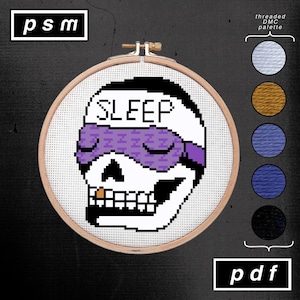 American Traditional Tattoo Flash Bert Grimm Inspired Sleep Speed Skull Cross Stitch Pattern