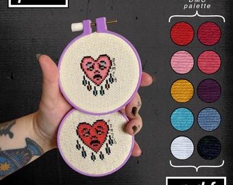Amerikanisches Traditionelles Tattoo Flash Bert Grimm Inspiriert Mini weinende Herzen Kreuzstichmuster Set