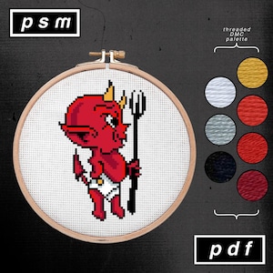 Patrón de punto de cruz "Demonio de las cosas calientes" inspirado en el tatuaje tradicional estadounidense