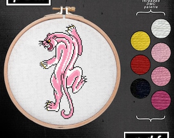 Traditional Tattoo Pink Panther Cross Stitch Pattern (PDF)