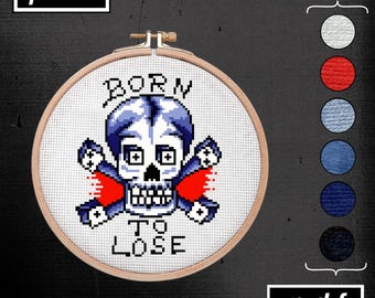 Bert Grimm Tattoo Flash Cross Stitch Pattern: Born To Lose Skull (PDF)